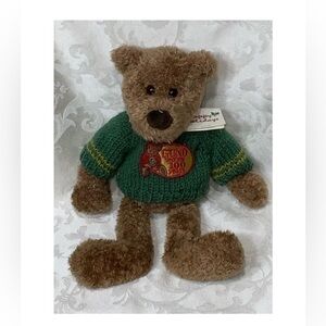 Vintage Gund 100 Years Anniversary Brown Bear Green Crochet Shirt 1998 13" NWT